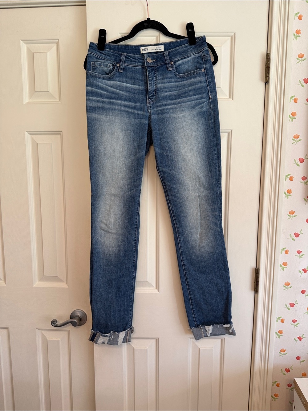BKE Women’s Blue Distressed Hem Slim Jeans